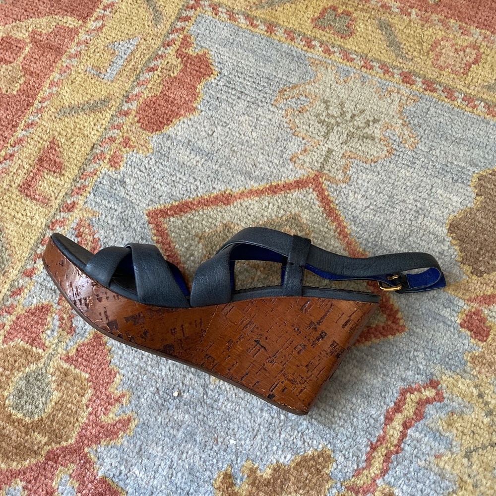 Mui Miu Cork Wedge Sandals Dark Navy